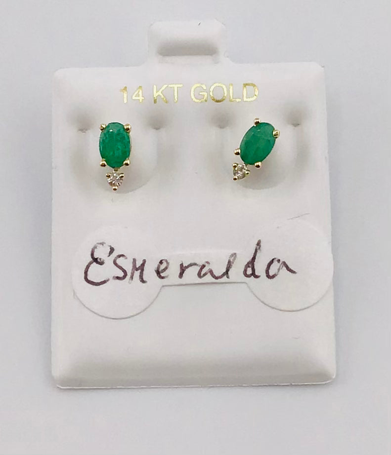 14k Baby earing real original emerald esmeralda stone