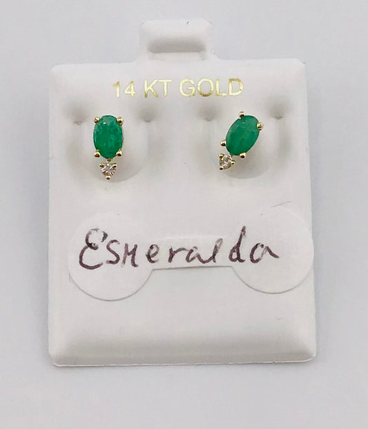 14k Baby earing real original emerald esmeralda stone
