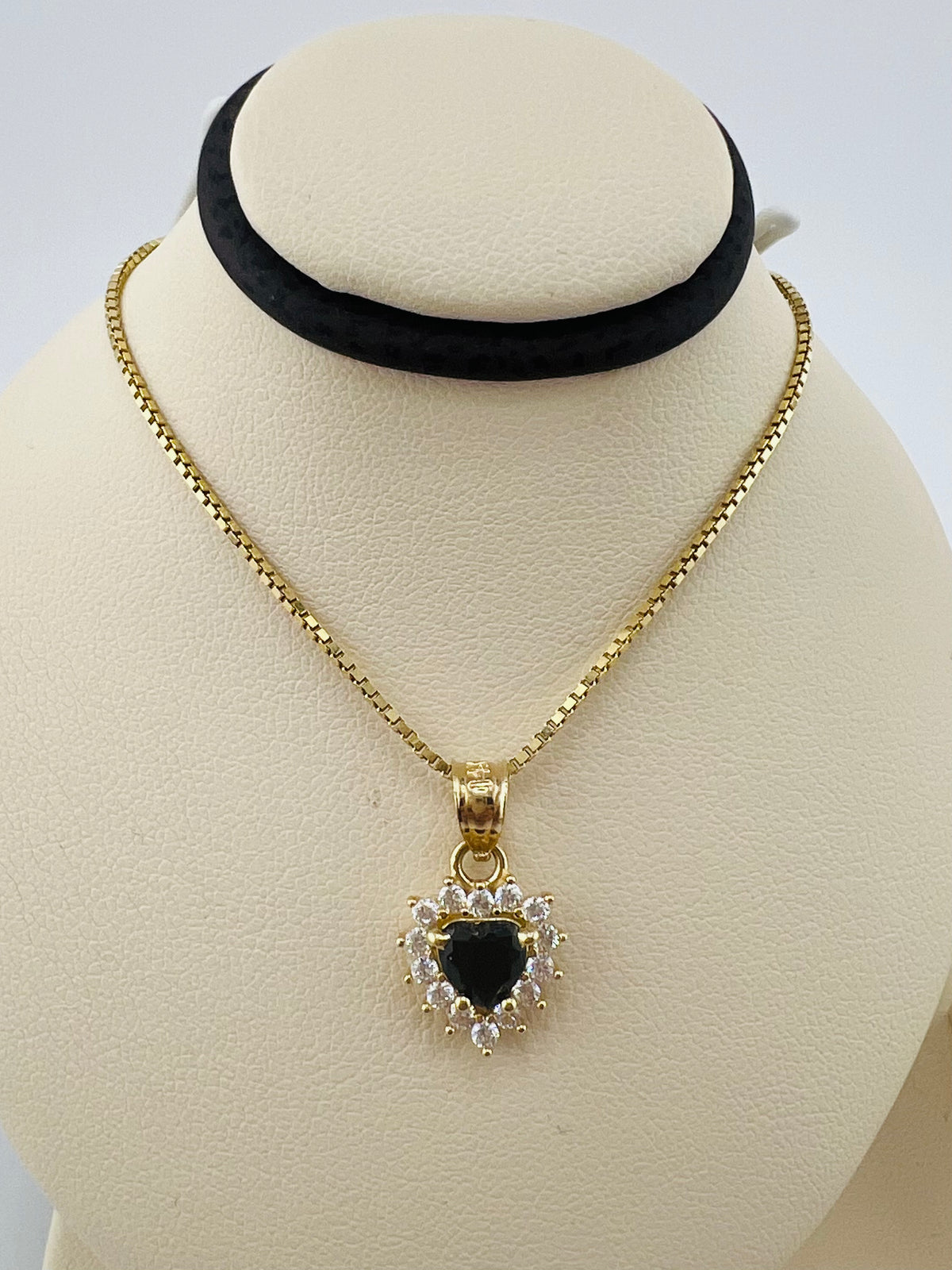 14k pendant heart light black onix stone with halo copy (Copy)