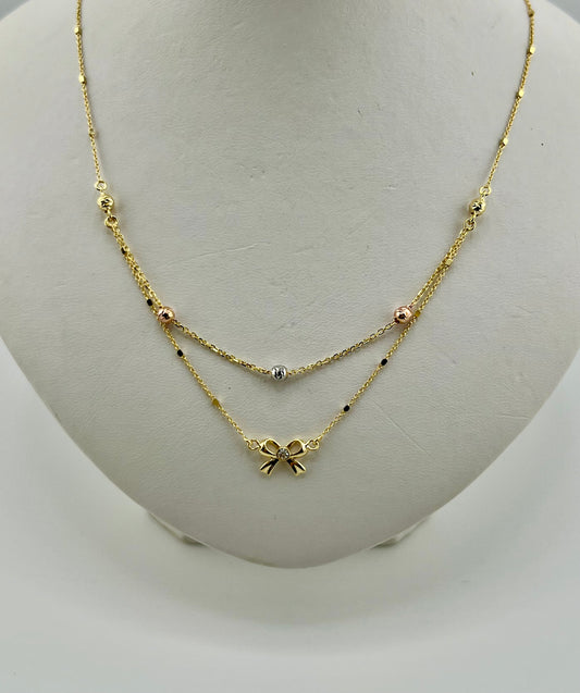 14k Ladies Bow Tri-Colored Necklace