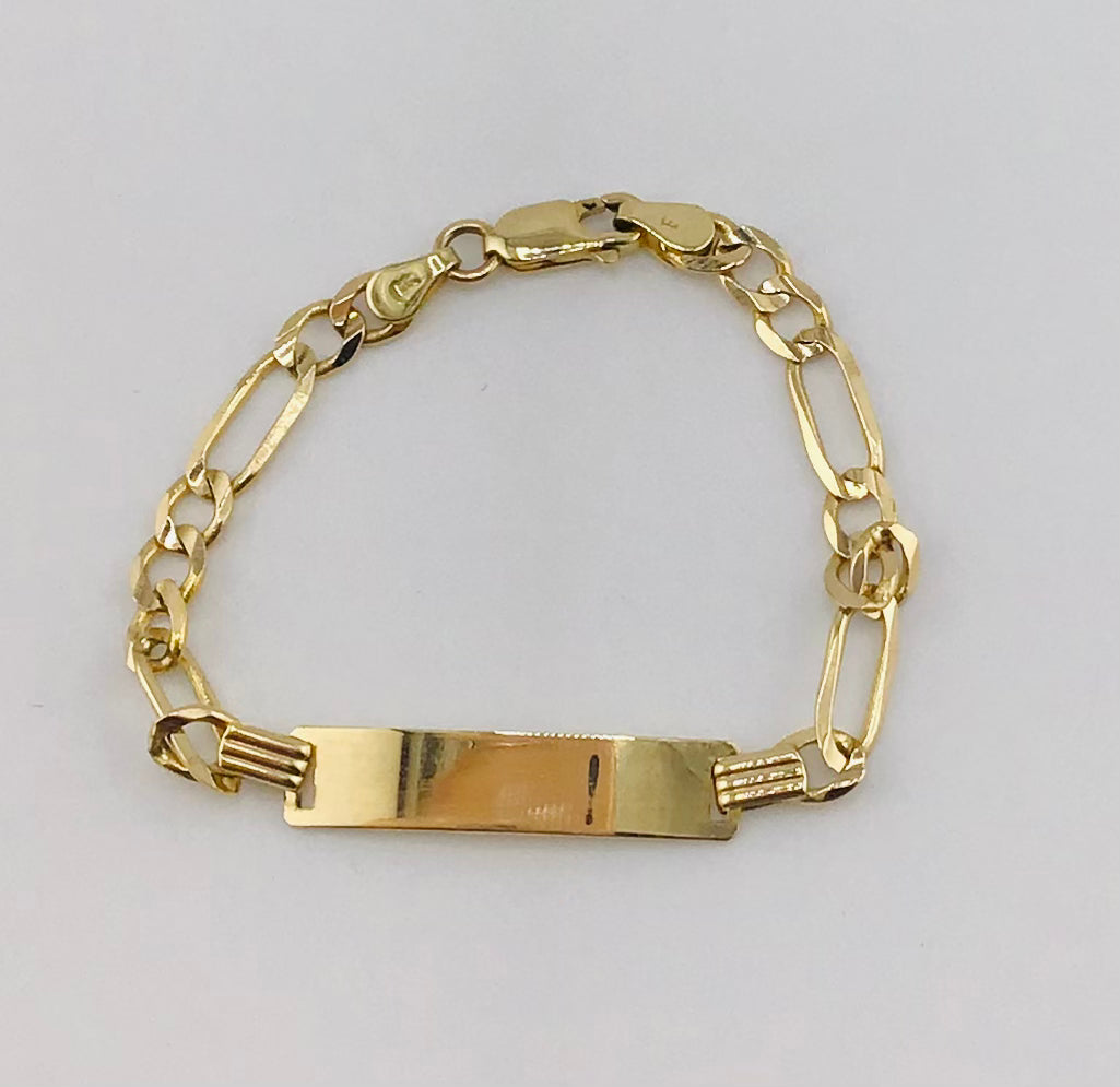 14k baby bracelet figaro style with plate