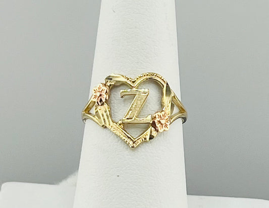 14k ring ladies heart letter Z with pink flowers