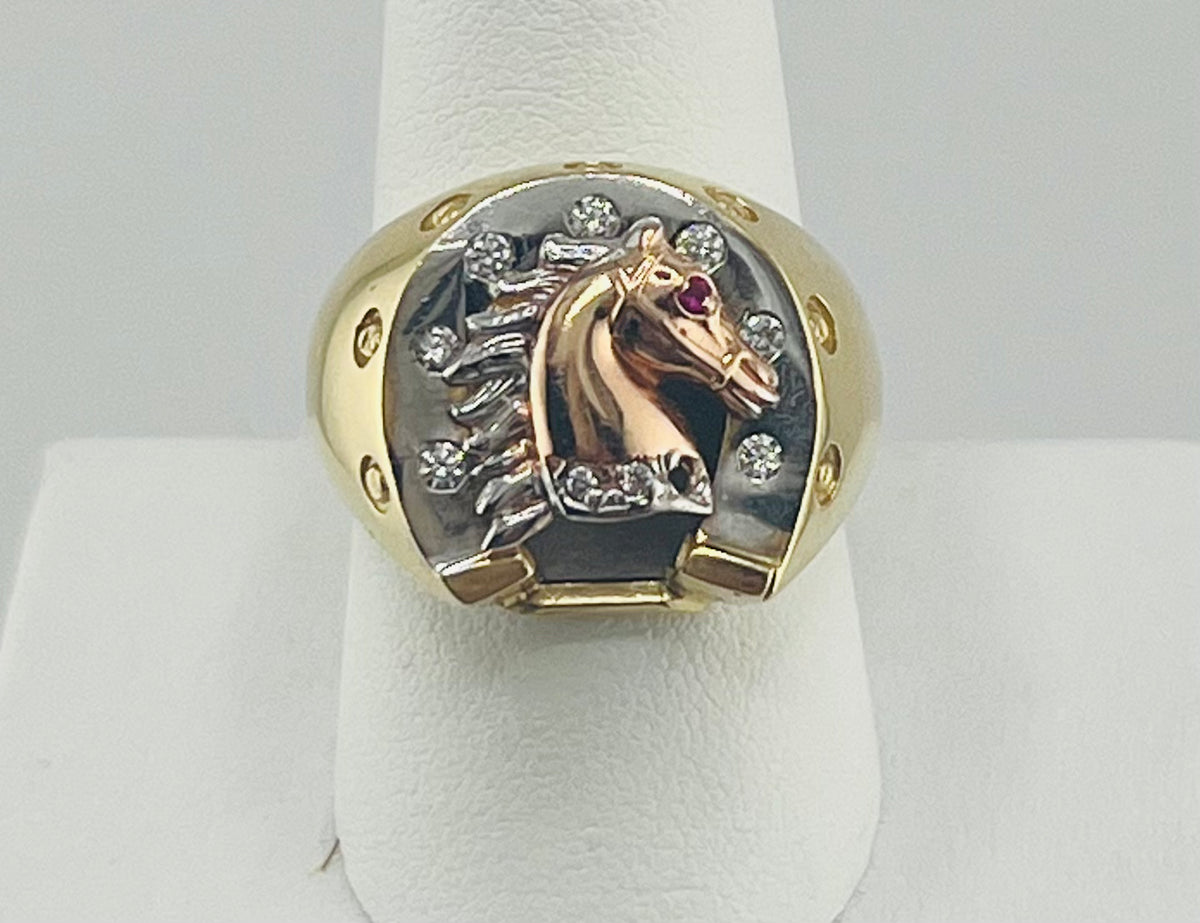 14k ring  men horse multi color