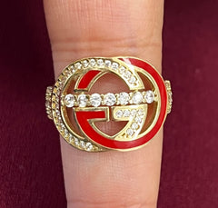 14k GG ring with red and stones