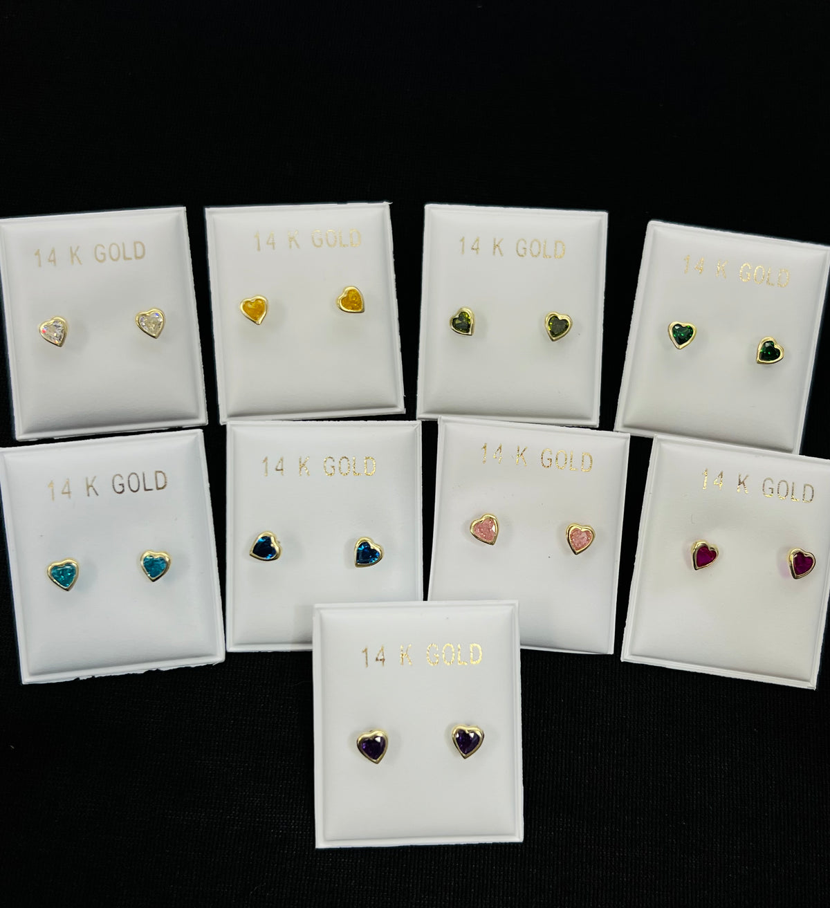 14k Baby and ladies colored heart stone earring (call for available colors) ($55 each)