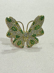 14k butterfly ring green and white stones