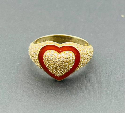 14k ring ladies heart with stones orange color