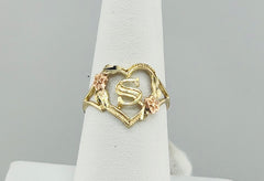 14k ring ladies heart letter S