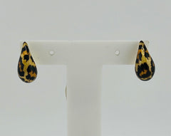 14k earing screw back tear drop gota with cheetah print