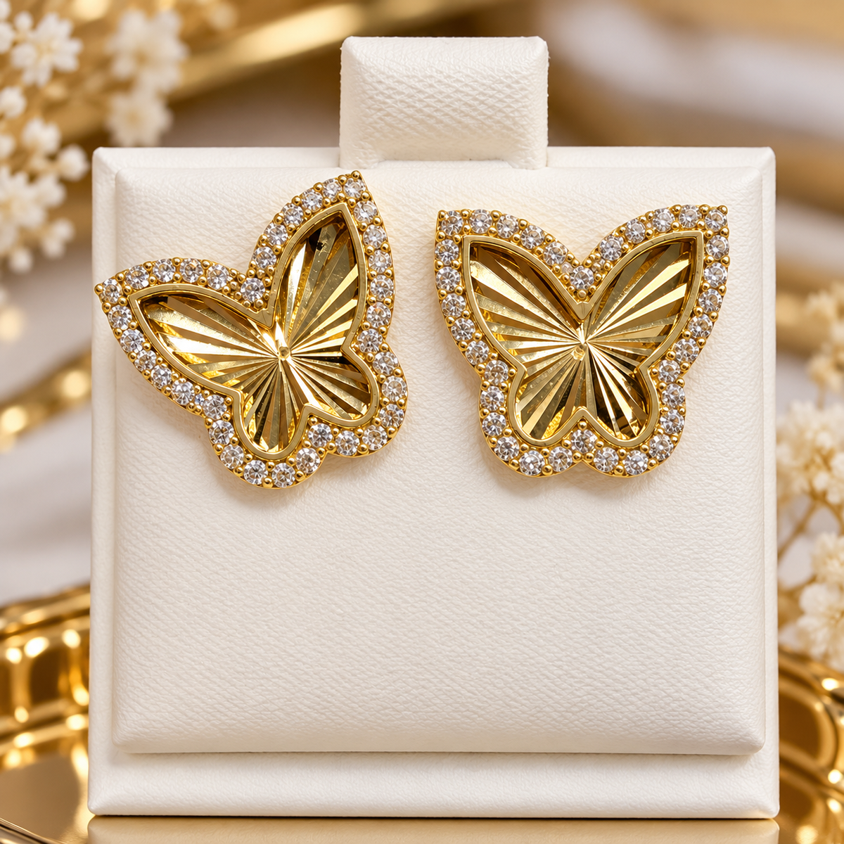 14k butterflies earrings with stone halo 3.65g