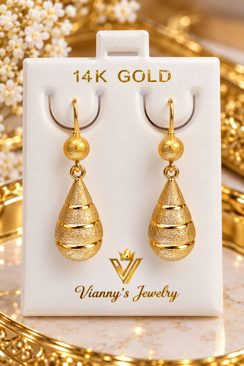 14k hanging long earrings
