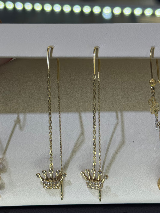 14k Dangle crown earrings tiara 15 añera