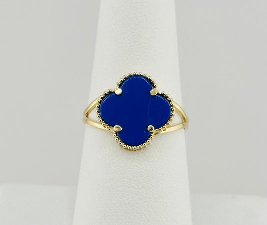14k gold ring ladies flower blue clover