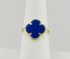 14k gold ring ladies flower blue clover