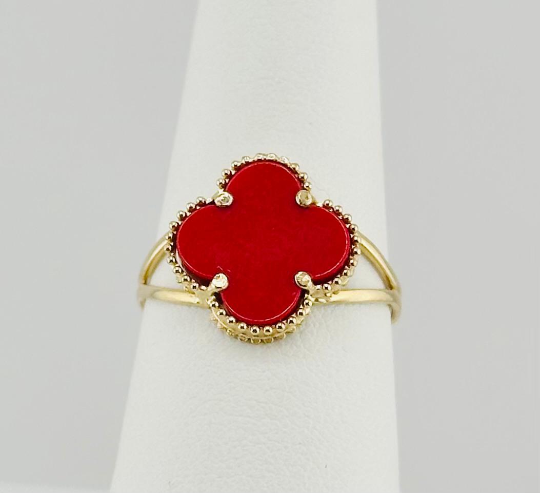 14k gold ring ladies flower red clover