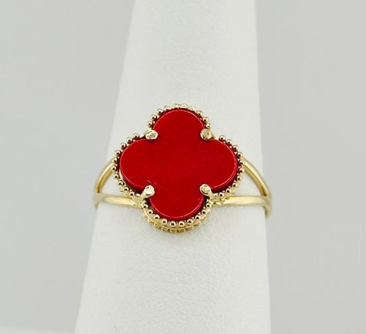 14k gold ring ladies flower red clover