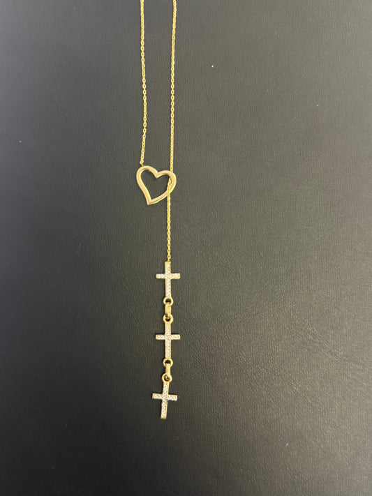 14k Heart necklace with stone cross