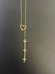 14k Heart necklace with stone cross