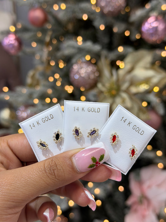 14k colored flower earrings in marquise shape ￼