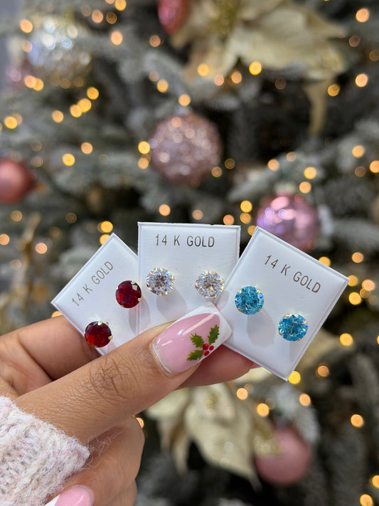 14k Big colored stone earrings