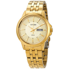 Citizen Mens Quartz Gold- Tone SS Case and Bracelet with Champagne Dial with Day and Date Feature BF2013-56P