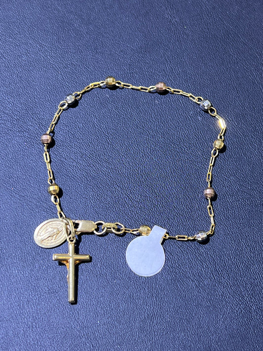 14k Tricolor rosary bracelet