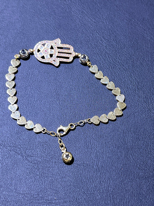 14k Fatima hand bracelet with hearts