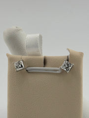 14k Square white gold diamond earring
