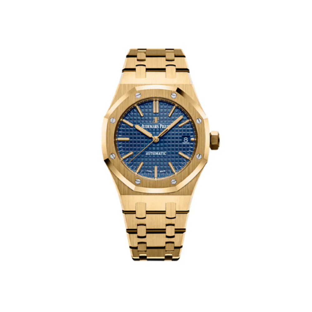 Audemars Piguet 37mm Royal Oak Navy Blue Dial 18K Yellow Gold Watch 15450BA