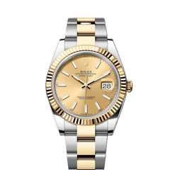 Rolex Datejust 41mm 2 Tone 18k Yellow Gold & Stainless Steel Champagne Dial Fluted Bezel Oyster Watch 126333